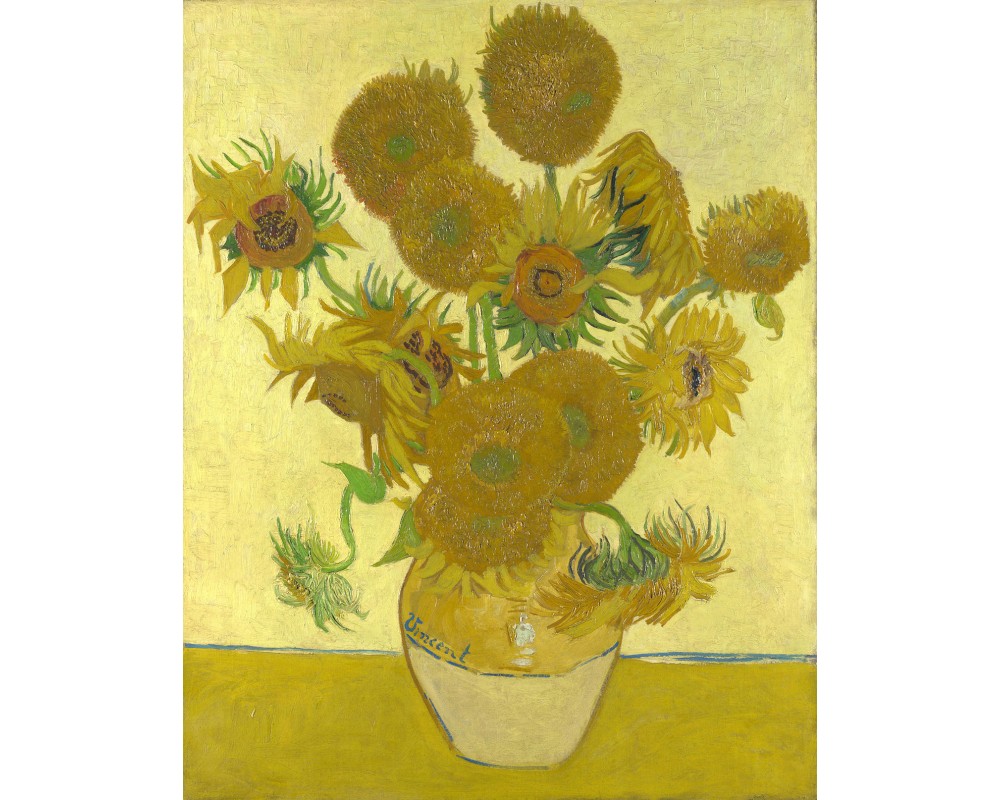 A Bouquet Of Fourteen Sunflowers In A Vase