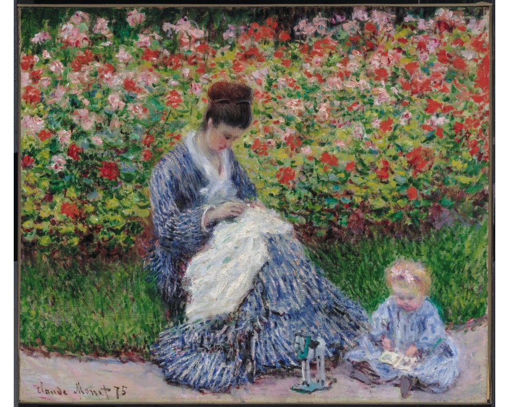 Camille Monet and a Child in the Artist's Garden in Argenteuil