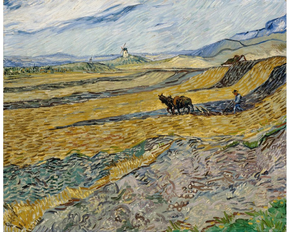 Enclosed Wheat Field with Ploughman