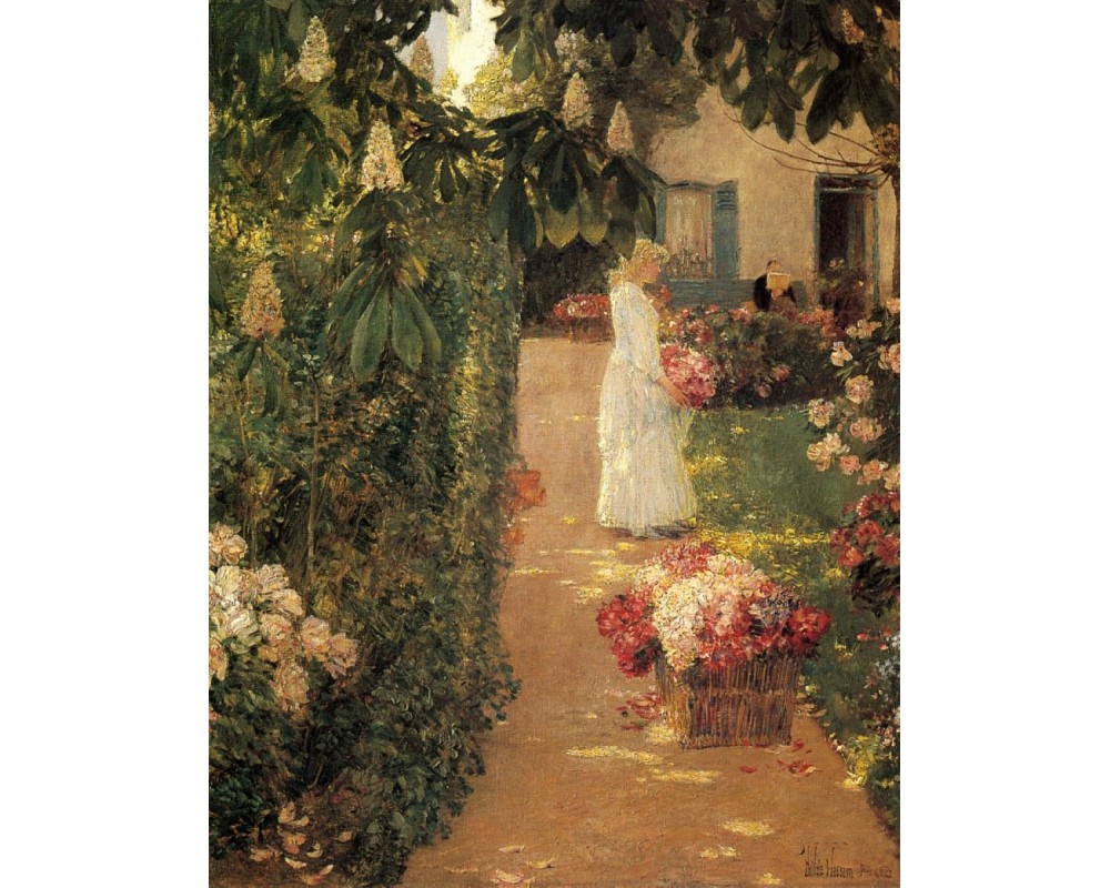 Gathering Flowers in a French Garden