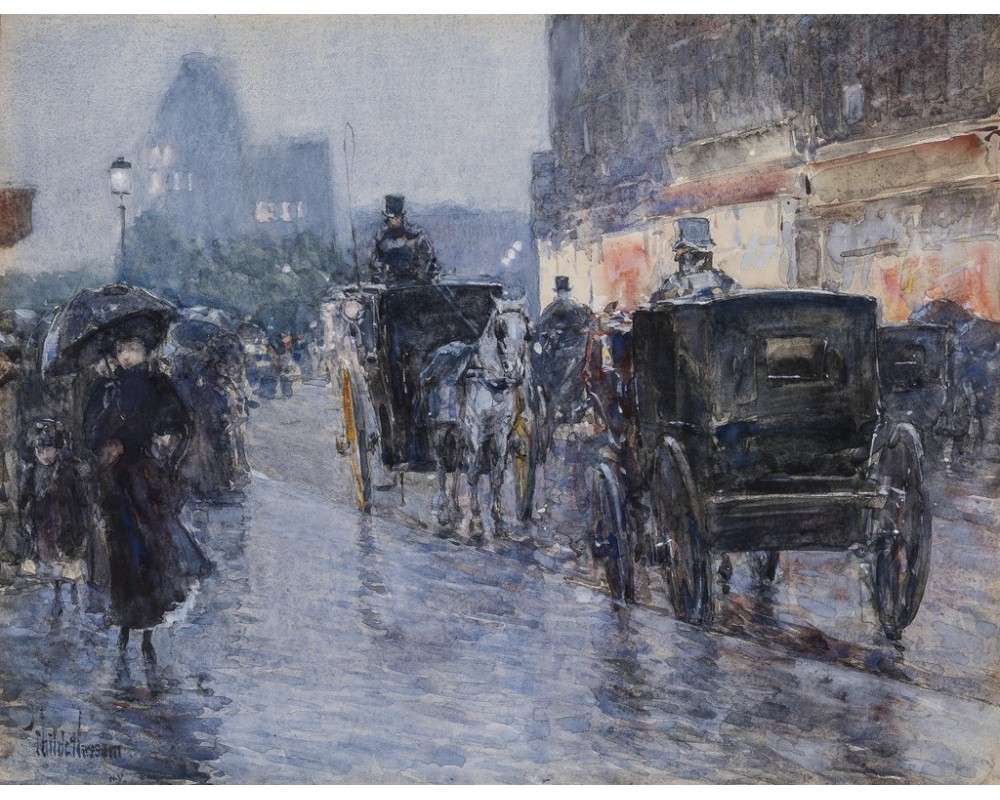 Horse-Drawn Cabs at Evening, New York