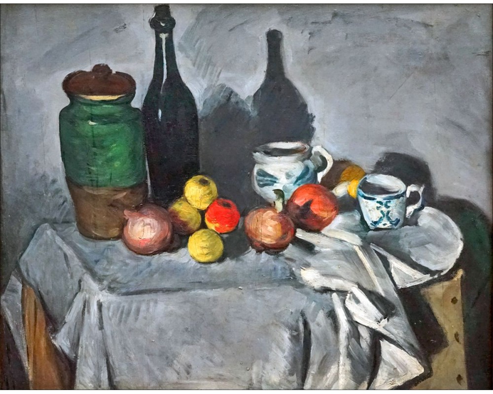 Jars, bottle, cup and fruits