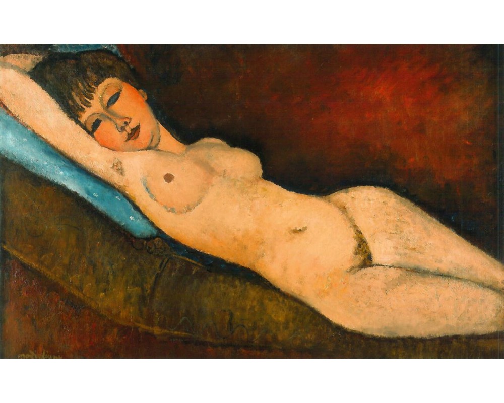 Reclining Nude With Blue Cushion