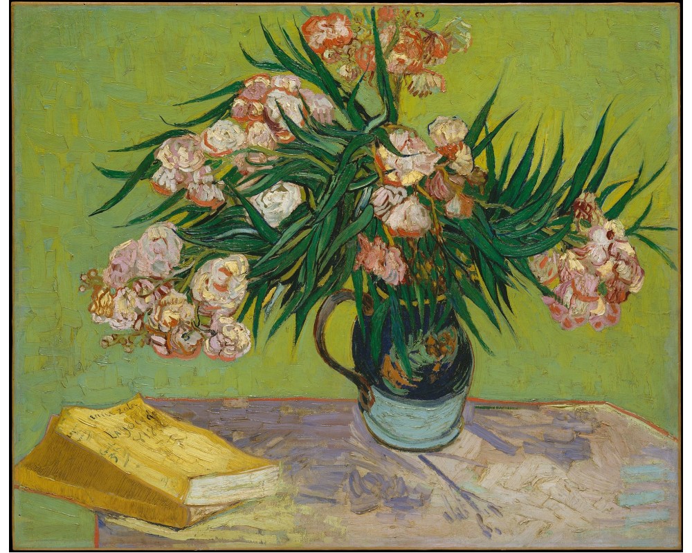 Still Life Vase with Oleanders and Books