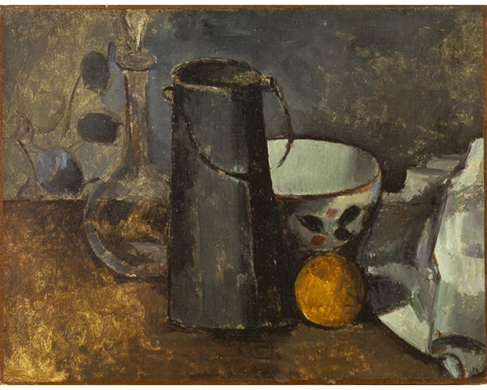 Still Life with Carafe, Milk Can, Bowl, and Orange