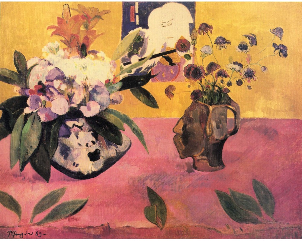 Still Life with Head-Shaped Vase and Japanese Woodcut