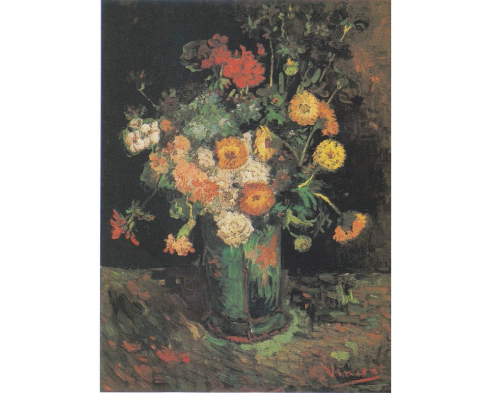 Vase with Zinnias and Geraniums